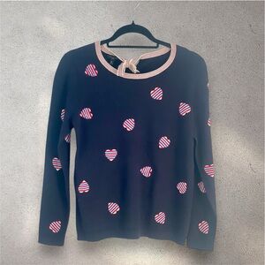 Thin Cotton knit blend Navy Sweater Heart Accents and bow on back collar Small